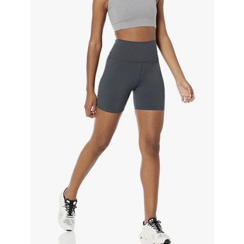 New Women Leggings Shorts High Waisted Yoga Small Hide Pocket Slate gray - Picture 2 of 12